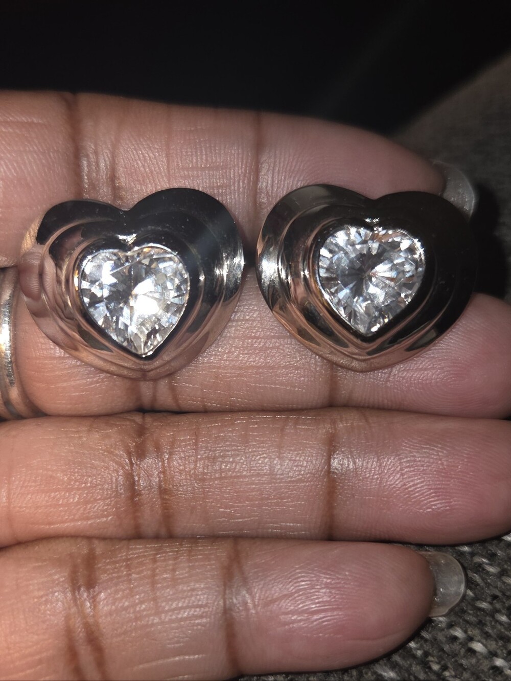 Solid Sterling Silver 925 Cubic Zirconia Heart Stud Earrings (Large 23x20mm)